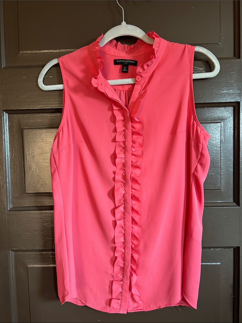 Banana Republic Coral Pink Sleeveless Ruffle Front Blouse